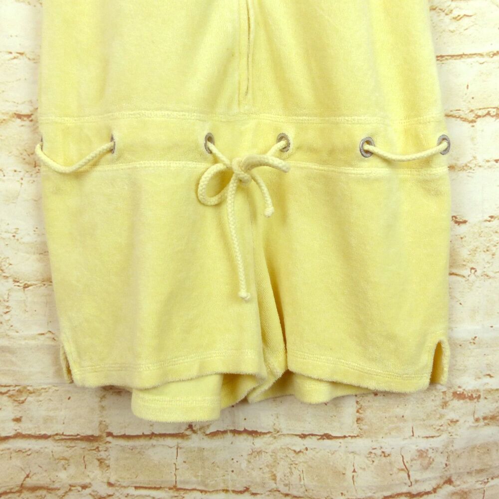 Juicy Couture Y2K Terrycloth Romper Womens S Yellow Hooded Lounge Made USA - Picture 9 of 13